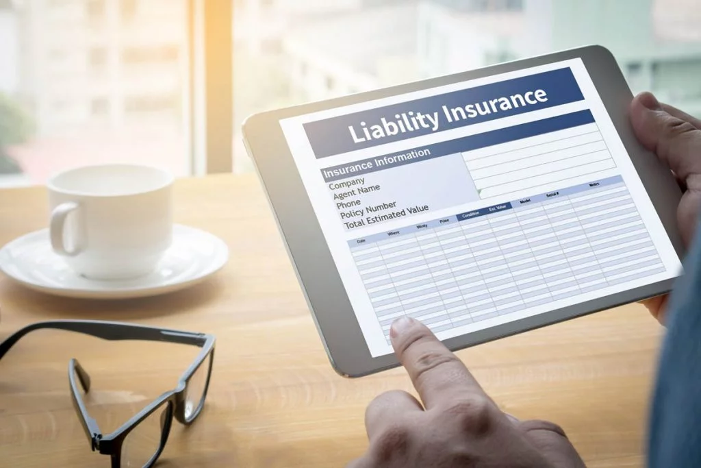 Liability insurance spreadsheet on tablet